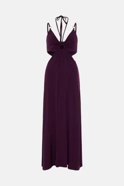 Cheap 🤩 Karen Millen Strap Detail Jersey Crepe Maxi 👗 Dress ✔️ -Dresses Sales Store bkk05385 burgundy xl 3