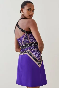 Coupon ✨ Karen Millen Geo Guipure Metallic Lace Woven Mini 👗 Dress 🎁 -Dresses Sales Store bkk05452 purple xl 2