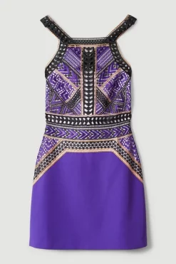 Coupon ✨ Karen Millen Geo Guipure Metallic Lace Woven Mini 👗 Dress 🎁 -Dresses Sales Store bkk05452 purple xl 3