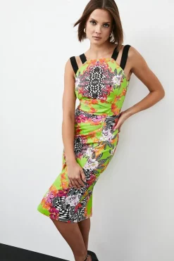 Best Pirce 😍 Karen Millen Italian Stretch Optical Floral Midi 👗 Dress 🌟 -Dresses Sales Store bkk05469 green xl 2
