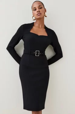 Budget 😍 Karen Millen Scuba Crepe Belted Midi Pencil 👗 Dress 😀