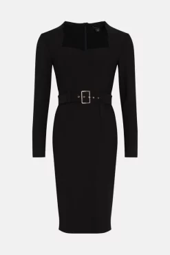 Budget 😍 Karen Millen Scuba Crepe Belted Midi Pencil 👗 Dress 😀 -Dresses Sales Store bkk05510 black xl 3