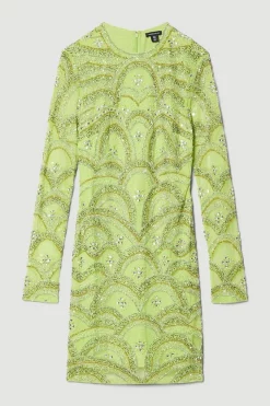 Best Sale 🤩 Karen Millen Embellished Mini 👗 Dress With Scallop Detail 💯 -Dresses Sales Store bkk05537 lime xl 3