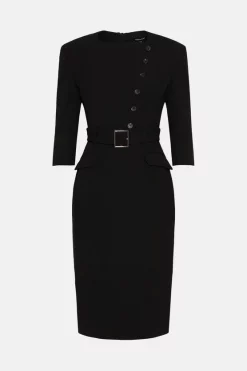Deals 😉 Karen Millen Structured Crepe Strong Shoulder Midi 👗 Dress ❤️ -Dresses Sales Store bkk05568 black xl 3