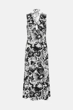 Cheapest 🛒 Karen Millen Scarf Print Viscose Strong Shoulder 👗 Dress 😍 -Dresses Sales Store bkk05645 mono xl 3