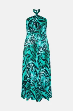 Best deal 🔥 Karen Millen Plus Size Tiger Viscose Satin Maxi 👗 Dress ⭐ -Dresses Sales Store bkk05664 green xl 3