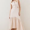Promo ⌛ Karen Millen Premium Polished Linen Cut Out Peplum Maxi 👗 Dress ⌛