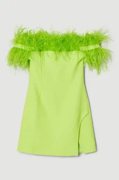Buy 🔥 Karen Millen Boucle Feather Bardot Mini 👗 Dress ❤️ -Dresses Sales Store bkk06025 lime xl 4
