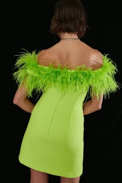 Buy 🔥 Karen Millen Boucle Feather Bardot Mini 👗 Dress ❤️ -Dresses Sales Store bkk06025 lime xl 5