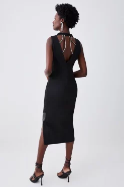 Flash Sale 😉 Karen Millen Crystal Fringe Diamante Back Pencil Midi 👗 Dress 💯 -Dresses Sales Store bkk06072 black xl 4