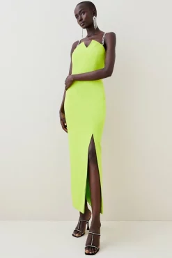 Cheap 🎁 Karen Millen Soft Tailored Cross Chain Detail Midi 👗 Dress ✔️