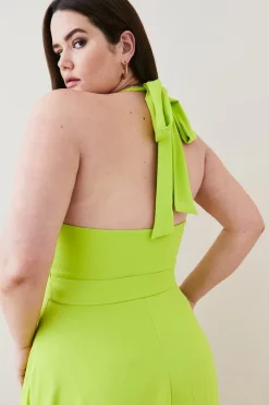 Discount ⌛ Karen Millen Plus Size Soft Tailored Waterfall Halter Midi 👗 Dress 🥰 -Dresses Sales Store bkk06266 lime xl 2