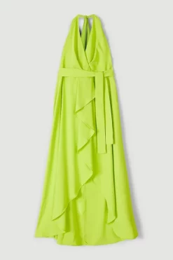 Discount ⌛ Karen Millen Plus Size Soft Tailored Waterfall Halter Midi 👗 Dress 🥰 -Dresses Sales Store bkk06266 lime xl 3