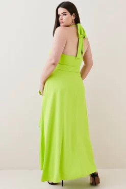 Discount ⌛ Karen Millen Plus Size Soft Tailored Waterfall Halter Midi 👗 Dress 🥰 -Dresses Sales Store bkk06266 lime xl 4