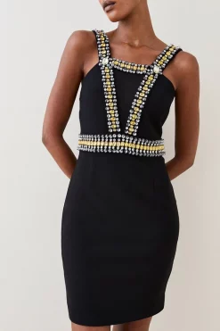 Deals 🥰 Karen Millen Embellished Halter Figure Form Mini 👗 Dress 👍 -Dresses Sales Store bkk06324 black xl 2