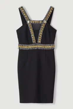 Deals 🥰 Karen Millen Embellished Halter Figure Form Mini 👗 Dress 👍 -Dresses Sales Store bkk06324 black xl 3