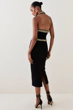Deals ⌛ Karen Millen Embellished Halter Figure Form Midi 👗 Dress ✔️ -Dresses Sales Store bkk06325 black xl 5