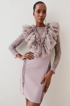 Outlet 😍 Karen Millen Tulle Lace Jersey Mini 👗 Dress 🔔