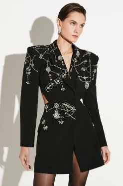 Best Sale 🥰 Karen Millen Crystal Embellished Cady Blazer 👗 Dress 🔔 -Dresses Sales Store bkk06448 black xl 2