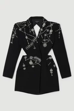 Best Sale 🥰 Karen Millen Crystal Embellished Cady Blazer 👗 Dress 🔔 -Dresses Sales Store bkk06448 black xl 3