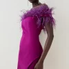 Deals ⭐ Karen Millen Italian Structured Satin Feather Bardot Mini 👗 Dress 💯 -Dresses Sales Store bkk06461 magenta xl