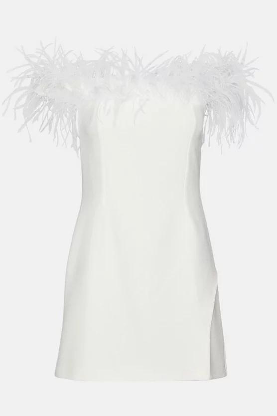 Promo β€οΈ Karen Millen Structured Crepe Feather Bardot Mini π Dress π 5 Promo β€οΈ Karen Millen Structured Crepe Feather Bardot Mini π Dress π - Image 4