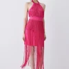 Best reviews of 🎉 Karen Millen Fringed Ponte Detail Halter Neck Mini 👗 Dress 😍 -Dresses Sales Store bkk06583 fuchsia xl