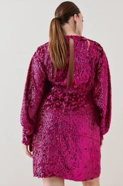 Best deal 🔥 Karen Millen Plus Sequin & Crystal Embellished Woven 👗 Dress ⭐ -Dresses Sales Store bkk06604 hot20pink xl 4