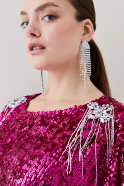 Best deal 🔥 Karen Millen Plus Sequin & Crystal Embellished Woven 👗 Dress ⭐ -Dresses Sales Store bkk06604 hot20pink xl 5