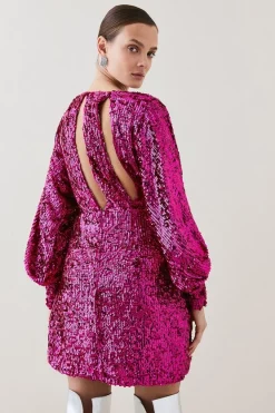 Buy 😍 Karen Millen Tall Sequin & Crystal Embellished Woven 👗 Dress 😉 -Dresses Sales Store bkk06605 hot20pink xl 2