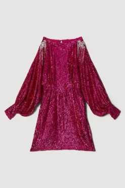 Buy 😍 Karen Millen Tall Sequin & Crystal Embellished Woven 👗 Dress 😉 -Dresses Sales Store bkk06605 hot20pink xl 3