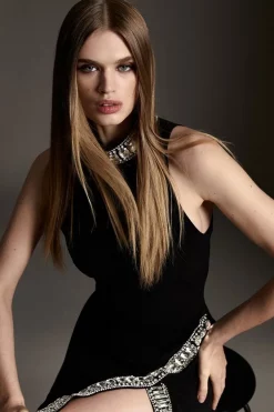 Promo 🥰 Karen Millen Tall Crystal Embellished Woven Maxi 👗 Dress 🤩 -Dresses Sales Store bkk06701 black xl 2