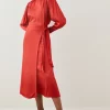 Budget 👏 Karen Millen Viscose Satin Satin Batwing Wrap Midi 👗 Dress 👍