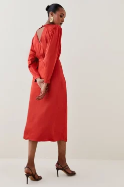 Budget π Karen Millen Viscose Satin Satin Batwing Wrap Midi π Dress π 11 Budget π Karen Millen Viscose Satin Satin Batwing Wrap Midi π Dress π -Dresses Sales Store bkk06848 copper xl 2