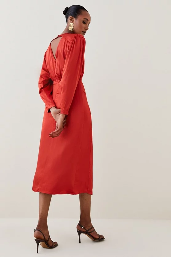 Budget π Karen Millen Viscose Satin Satin Batwing Wrap Midi π Dress π 5 Budget π Karen Millen Viscose Satin Satin Batwing Wrap Midi π Dress π - Image 3