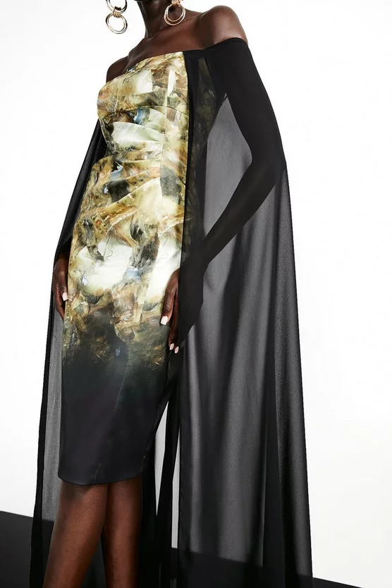 Cheap 😉 Karen Millen Weston Abstract Crystal Print Midi Cape 👗 Dress 🔥 4 Cheap 😉 Karen Millen Weston Abstract Crystal Print Midi Cape 👗 Dress 🔥 - Image 2