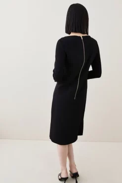 Cheapest 👏 Karen Millen Compact Stretch Viscose Sleeved Clean Midi 👗 Dress ❤️ -Dresses Sales Store bkk06899 black xl 4
