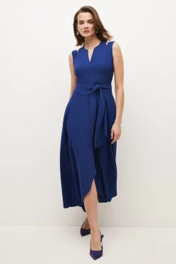 Outlet 🤩 Karen Millen Compact Stretch Viscose Waterfall Midi 👗 Dress 💯