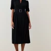 Cheapest 😍 Karen Millen Tall Structured Crepe Belted Forever Midi 👗 Dress ✔️ -Dresses Sales Store bkk06929 black xl