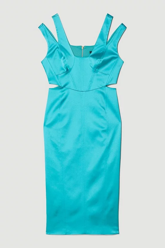 Cheapest π€© Karen Millen Italian Structured Satin Column Midi π Dress π 6 Cheapest π€© Karen Millen Italian Structured Satin Column Midi π Dress π - Image 4
