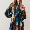 Cheapest ✨ Karen Millen Marble Viscose Satin Balloon Sleeve 👗 Dress 😀 -Dresses Sales Store bkk06985 multi xl