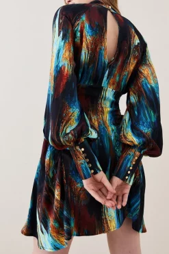 Cheapest ✨ Karen Millen Marble Viscose Satin Balloon Sleeve 👗 Dress 😀 -Dresses Sales Store bkk06985 multi xl 2