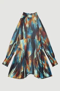 Cheapest ✨ Karen Millen Marble Viscose Satin Balloon Sleeve 👗 Dress 😀 -Dresses Sales Store bkk06985 multi xl 3