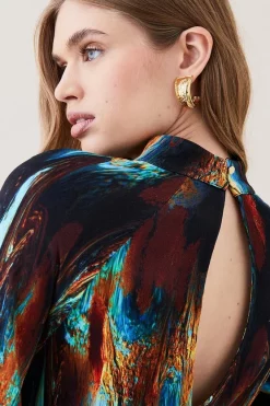 Cheapest ✨ Karen Millen Marble Viscose Satin Balloon Sleeve 👗 Dress 😀 -Dresses Sales Store bkk06985 multi xl 4