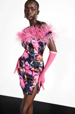 Best Pirce β Karen Millen Weston Marble Print Feather Bardot Mini π Dress π