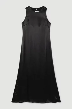 Best Sale 🔔 Karen Millen Viscose Satin Column Midi 👗 Dress 🛒 -Dresses Sales Store bkk07026 black xl 3