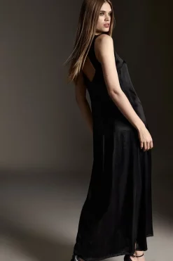 Best Sale 🔔 Karen Millen Viscose Satin Column Midi 👗 Dress 🛒 -Dresses Sales Store bkk07026 black xl 5