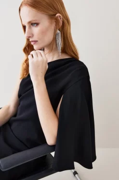 Cheap 🌟 Karen Millen Compact Viscose Cape Pencil Midi 👗 Dress 🧨 -Dresses Sales Store bkk07065 black xl 4