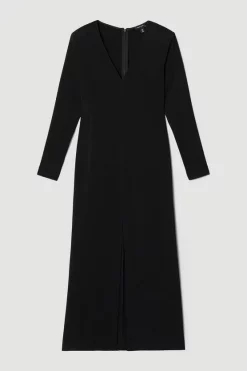 Hot Sale ⌛ Karen Millen Compact Viscose Sleeved Split Front Maxi 👗 Dress ⌛ -Dresses Sales Store bkk07072 black xl 3