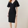 Outlet 🛒 Karen Millen Structured Crepe Angel Sleeve Pencil Midi 👗 Dress 😍 -Dresses Sales Store bkk07098 black xl